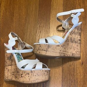 White strappy wedges